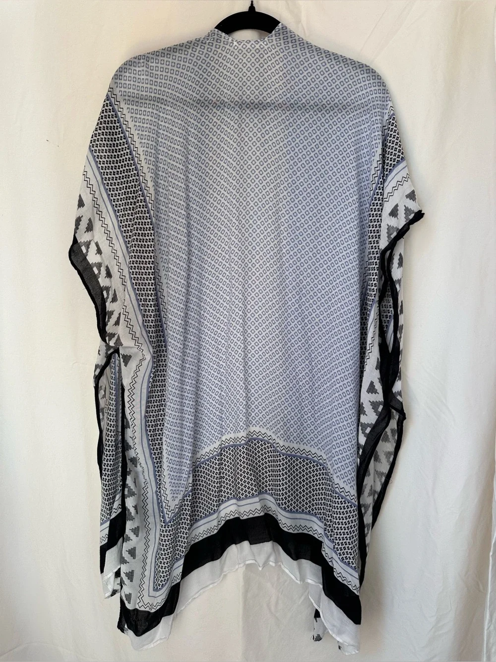Blue & White Printed Open-Front Kimono Tunic - Women Tops